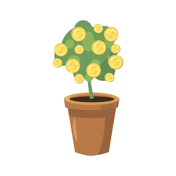 Decorative tree in flowerpot icon, cartoon style — Stock Vector