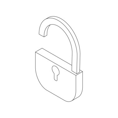 Açık asma kilit simgesi, izometrik 3d stili