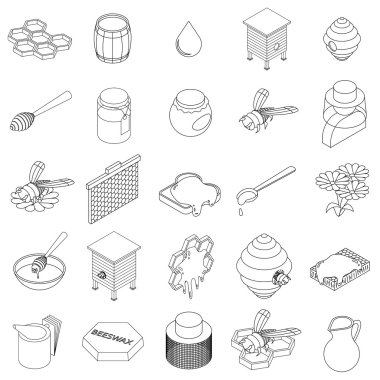 Arıcılık Icons set, izometrik 3d stili