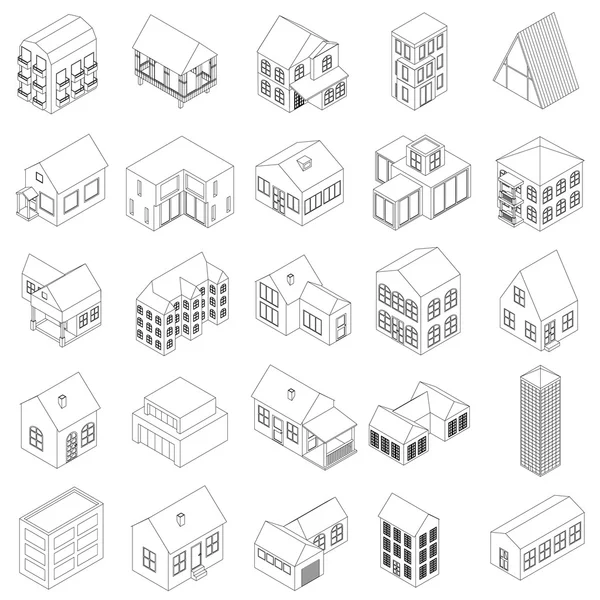 房子的图标集，等距 3d 风格 — 图库矢量图片