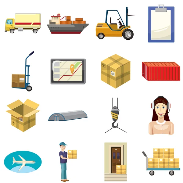 Logistiek iconen set, cartoon stijl — Stockvector
