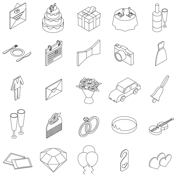 Düğün Icons set, izometrik 3d stili