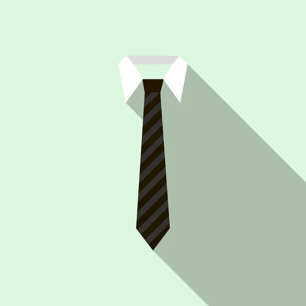 Schwarze Krawatte auf Hemdkragen-Symbol, flacher Stil — Stockvektor