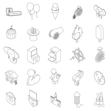 Eğlence Parkı Icons set, izometrik 3d stili