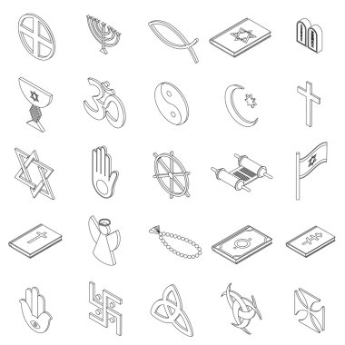 Dini sembollerin Icons set, izometrik 3d stili