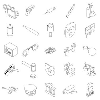 Suç Icons set, izometrik 3d stili