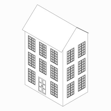 Üç katlı yapı simgesi, izometrik 3d stili