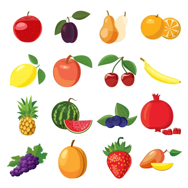 Fruit icons set, cartoon style — Stock Vector