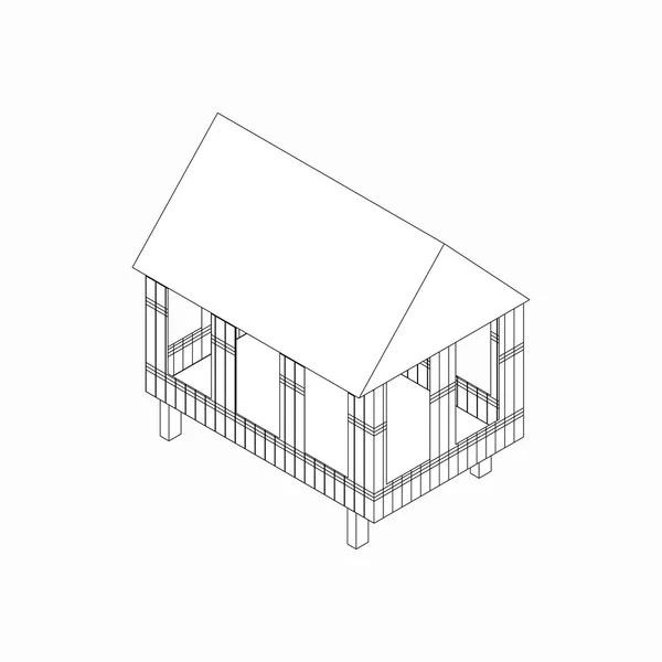 高床式の家のアイコン、等角投影の 3d スタイル — ストックベクタ