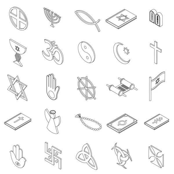 Religious symbols icons set, isometric 3d style — Stock Vector