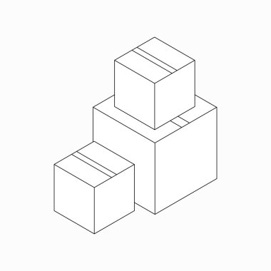 Karton kutu simgesi, izometrik 3d stil yığını