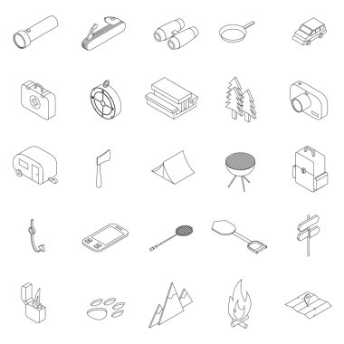 Kamp Icons set, izometrik 3d stili