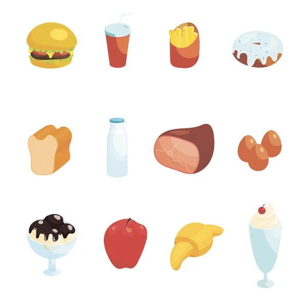 Food Icons Set, cartoon style — Stock Vector