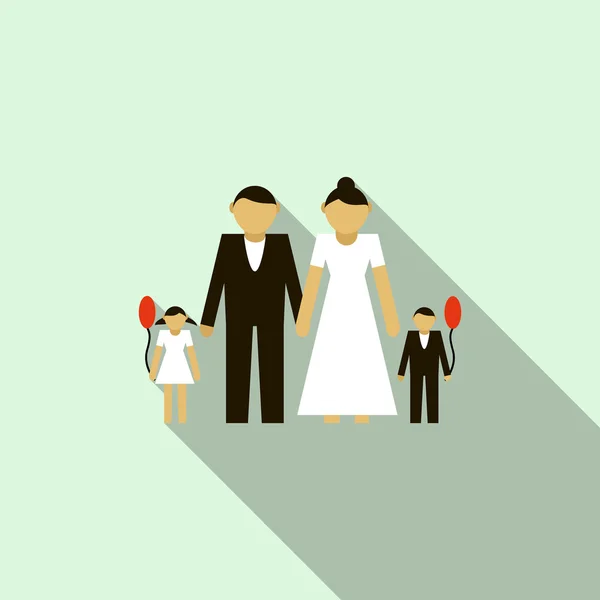 Casamento casal com crianças ícone, estilo plano —  Vetores de Stock
