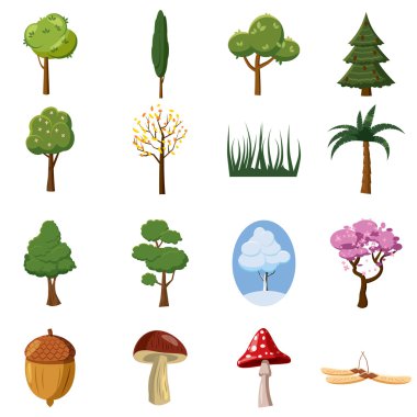 Orman Icons set, karikatür tarzı