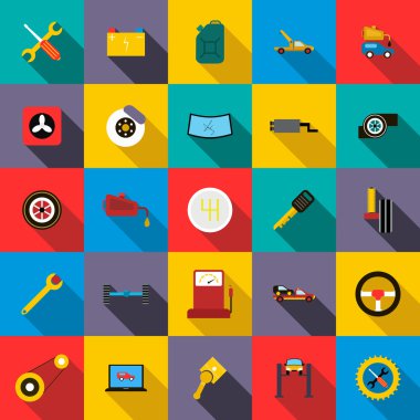 Araba Servis simge seti, düz stil