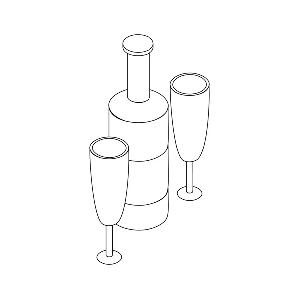 Wijnfles en twee glazen pictogram — Stockvector