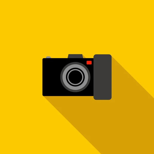 Černá fotoaparát ikona v plochý — Stockový vektor