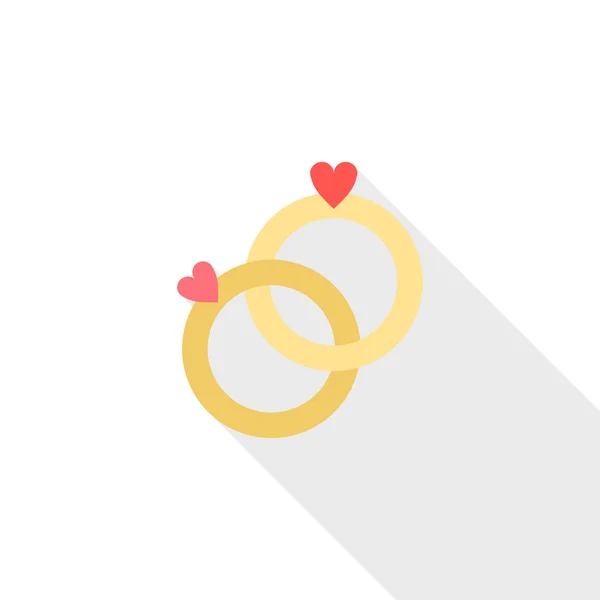 Ringen met hart pictogram, vlakke stijl — Stockvector