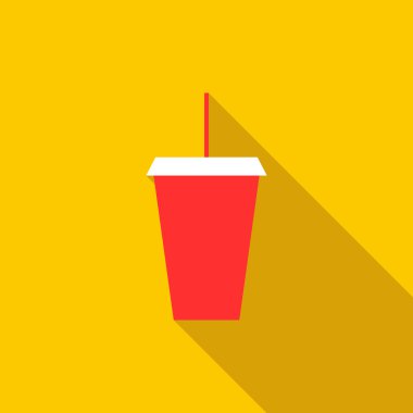 Bir saman ikonu, düz stil kırmızı karton bardak