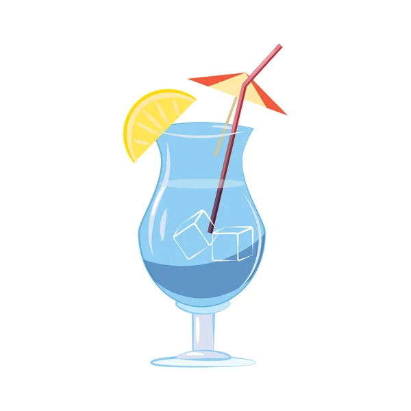 Blauer Cocktail mit Zitronenscheibe — Stockvektor