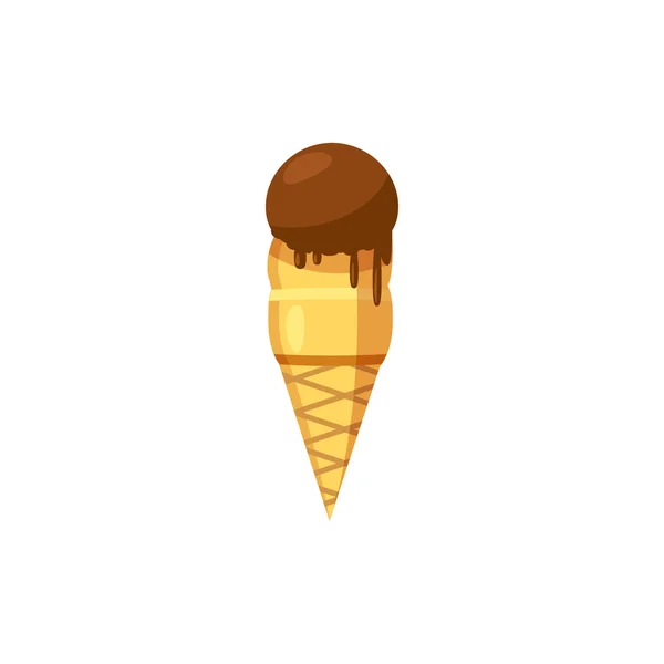 Gelato al cioccolato nell'icona di un cono di cialde — Vettoriale Stock