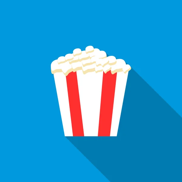 Popcorn in gestreepte emmer pictogram, vlakke stijl — Stockvector