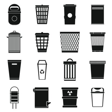 Trash can icons set, simple style clipart