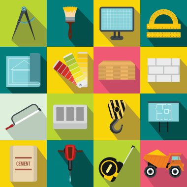 İnşaat Icons set, düz stil
