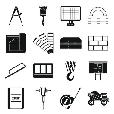 İnşaat Icons set, basit tarzı