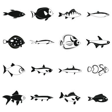 Balık Icons set, basit tarzı