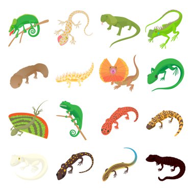 Kertenkele Icons set, karikatür tarzı