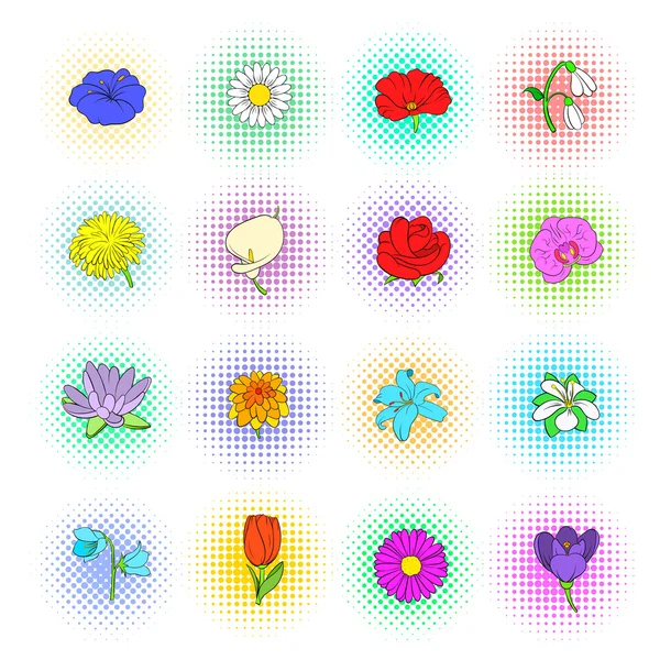 Λουλούδι εικόνες set, pop-art στυλ — Διανυσματικό Αρχείο