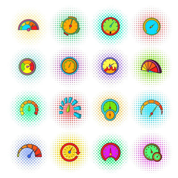 Conjunto de iconos de velocímetro, estilo pop-art — Vector de stock
