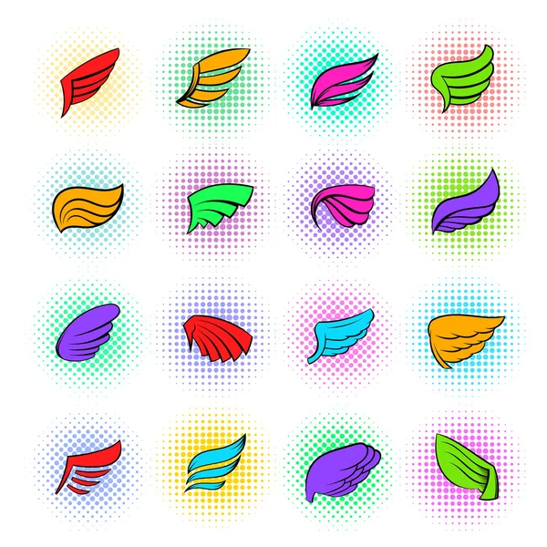 Ensemble d'icônes d'ailes, style pop-art — Image vectorielle
