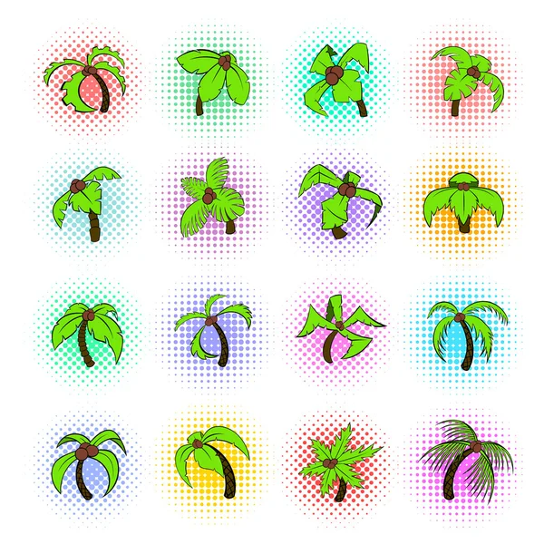 Set de iconos de palmera, estilo pop-art — Vector de stock