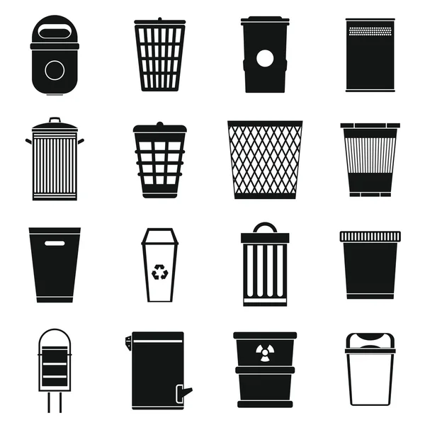 ゴミ箱アイコン セット、シンプルなスタイル — ストックベクタ