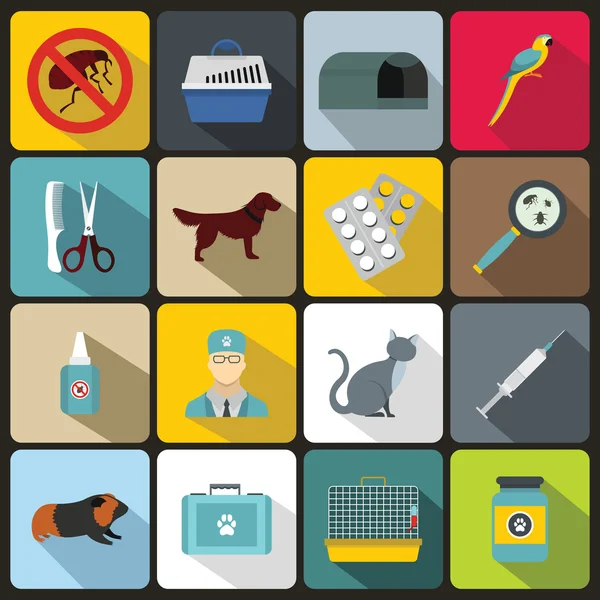 Veterinary icons set, flat style — Stock Vector