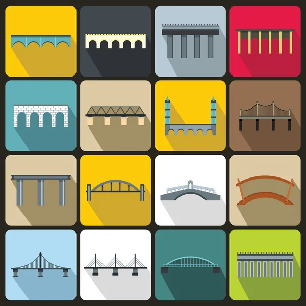 Bridge Set Icons, flacher Stil — Stockvektor