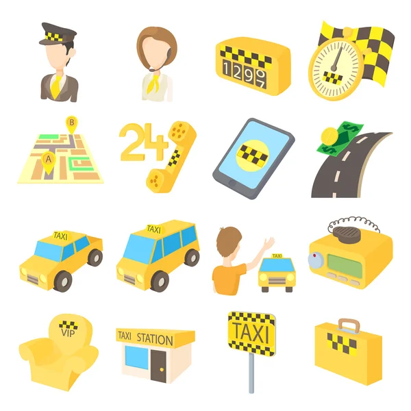 Taxi icons set, cartoon style — Stock Vector
