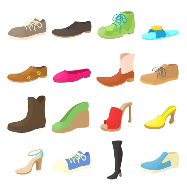 Ensemble d'icônes de chaussures, style dessin animé — Image vectorielle