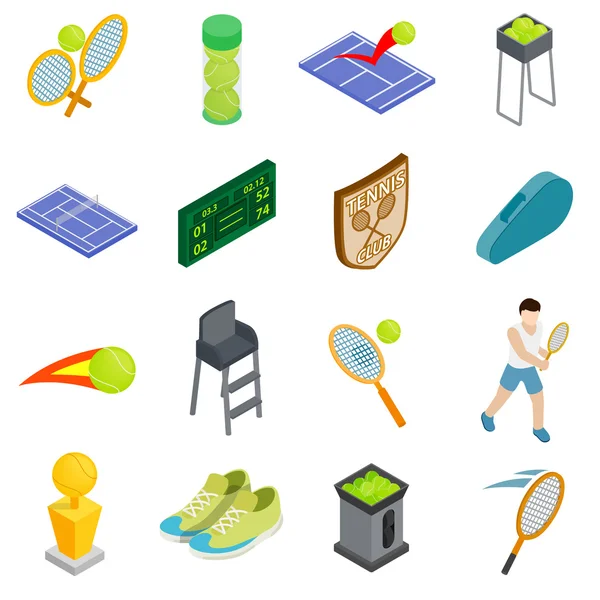 Tenis Icons set, izometrik 3d stili — Stok Vektör