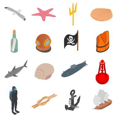 Deniz Icons set, izometrik 3d stili
