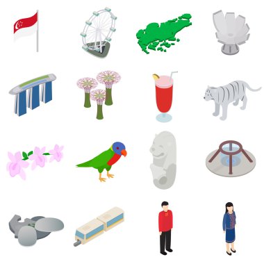 Singapur Icons set, izometrik 3d tarzı