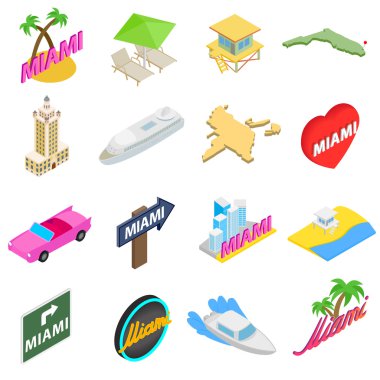 Miami Icons set, izometrik 3d tarzı