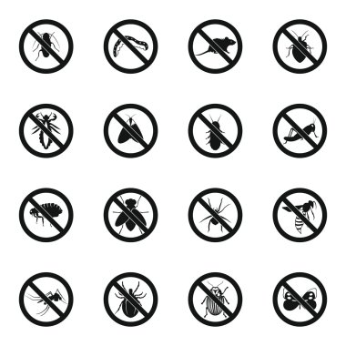 Hiçbir böcek işareti Icons set, basit tarzı