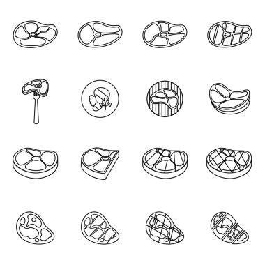 Biftek simgeler kümesi, ince çizgi stili