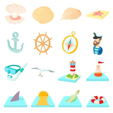 Deniz Icons set, karikatür tarzı