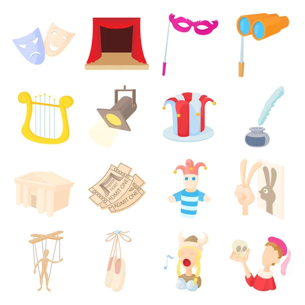 Conjunto de iconos de teatro, estilo de dibujos animados — Vector de stock