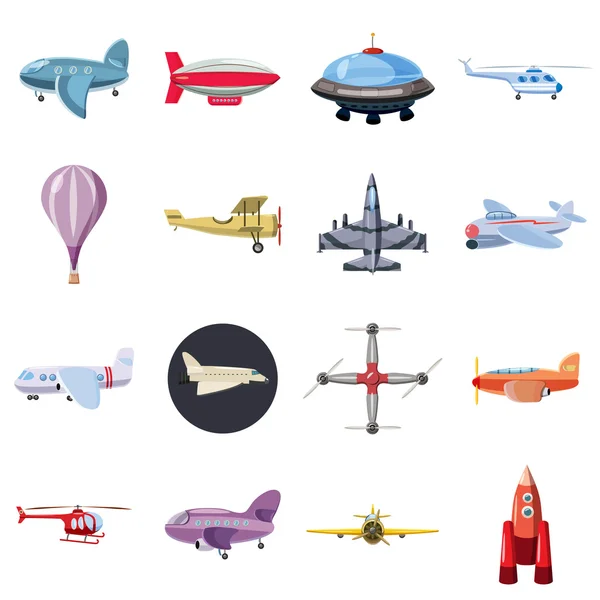 Conjunto de iconos de aviación, estilo de dibujos animados — Vector de stock